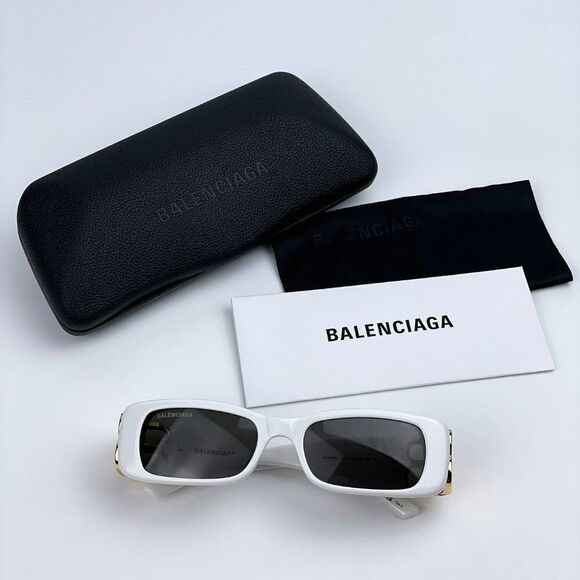 NEW Balenciaga BB0096S 011 White Gold Logo Grey Square Unisex Sunglasses - Picture 5 of 12